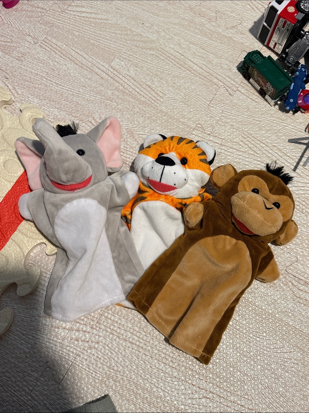 Plush Animal Hand Puppet Set - Elephant, Tiger & Monkey - Kids Toys